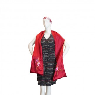 Silk scarf hand-embroidered with flower 25*200 cm- Style 1